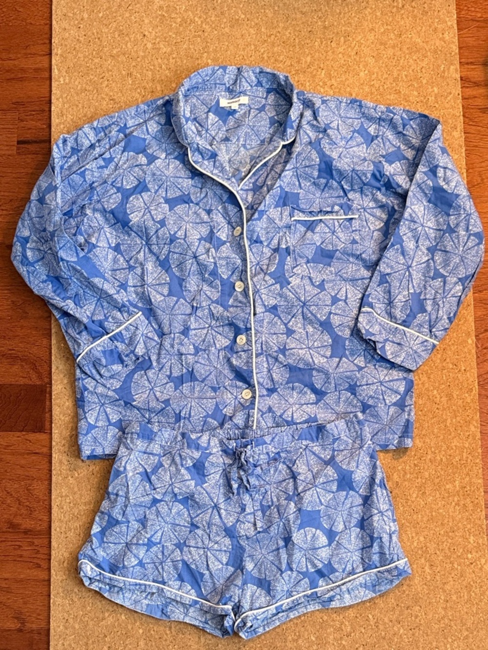 Marigot Lorient Cotton Pajama Set Blue Marine Pinwheel Small EUC Lounge Sleep